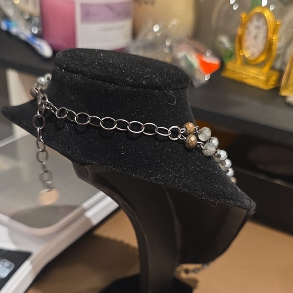 Dual-Strand Rosary Necklace with Cross Pendant - Black, Gray, Gold - Picture 3 of 6